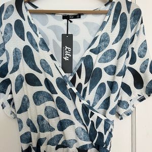 Lily 1X/18W Silver and Teal Wrap Dress